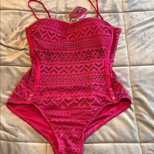 Pink knit bathing suit
